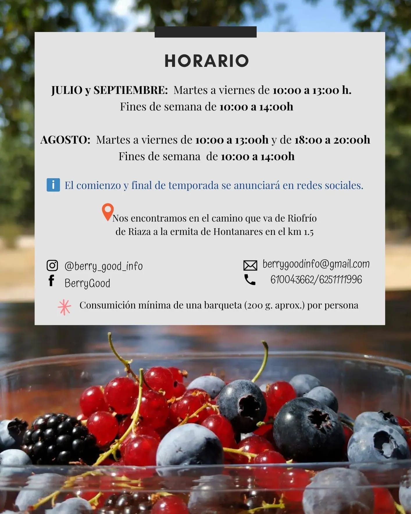 Horario Berrygood Frutos del bosque temporada 2022